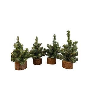 Pine Trees Miniature Set Of 4 Wooden Bark Base Village Christmas Two 6" Two 7"